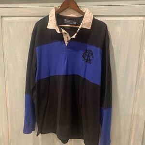 Polo Ralph Lauren Mens XXL Rugby Polo Shirt Long Sleeve Vintage Black & Blue